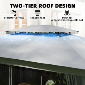 Outsunny Pawilon 3,8x3m Wodoodporny Stabilny Zimowy Pawilon Ogrodowy z Podwójnym Dachem, Zasłony, Siatka na Komary, Haki, Ciemnoszary | Aosom PL