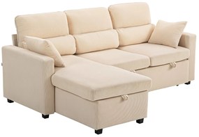 HOMCOM Regulowana sofa rozkładana, narożna sofa dla gości z funkcją łóżka, schowek, poduszki, do salonu, pokoju gościnnego, beżowy