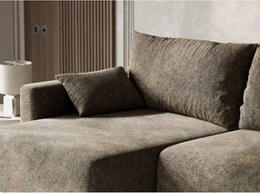 Brązowy rozkładany/ze schowkiem narożnik z tkaniny szenilowej (lewostronny/z szezlongiem) Leon – Maison de Rêve