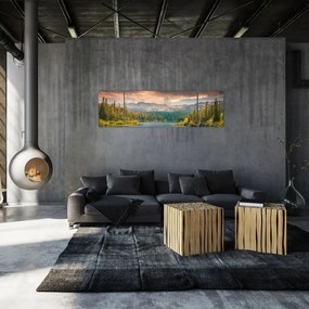 Obraz górskiej rzeki i gór (170x50 cm)
