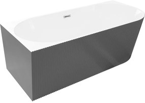 Mexen Silo wanna wolnostojąca narożna lewa ryflowana 150 x 75 cm, biała/szara, przelew chrom - 52891507562L-01