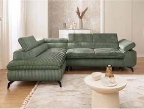 Zielony sztruksowy narożnik (lewostronny/w kształcie litery L) Marbeya – Ropez