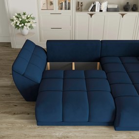Masseno Narożnik ORENTI z funkcją spania i pojemnikiem na pościel Narozniki L, Rozkładana sofa - Niebieski, MATT VELVET 79