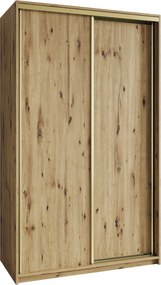 Szafa Przesuwna NISSE 120 cm Szafa Dwudrzwiowa z Szufladami Dąb Artisan / Złote Profile