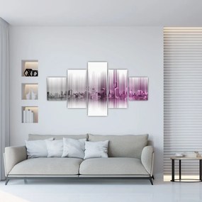 Obraz - Panorama miasta, różowo-  szara (125x70 cm)