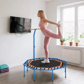 SPORTNOW Fitness-Trampolin, Treningstrampolin z regulowanym uchwytem, stabilny i cichy, do użytku wewnątrz, Stal, Niebieski