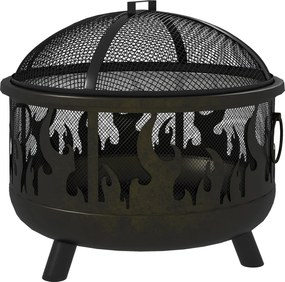 Outsunny Misa kominkowa Kominek, z osłoną przeciwiskrową, 1 hak, Ø61,5 cm x 52 cm, Czarny