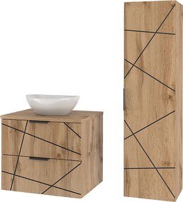 Zestaw Łazienkowy 60cm Szafka z Blatem Umywalka Słupek Dąb Wotan Wood