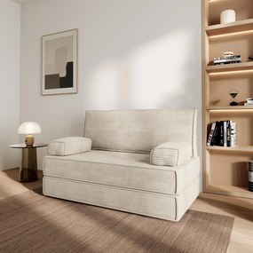 Masseno Sofa piankowa LADIA z funkcją spania, Kanapa z pianki do salonu, Bezmontażowa, Tkanina sztruksowa – Kremowy POSO 100