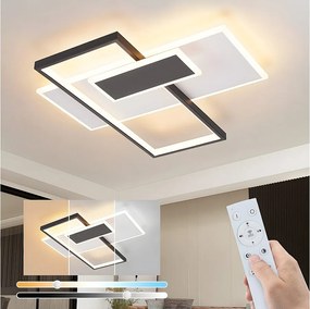 NETTLIFE Lampa sufitowa LED ściemnialna do salonu 62 W z 2 reflektorami sufitowymi, czarna, z pilotem, nowoczesny design akrylowy