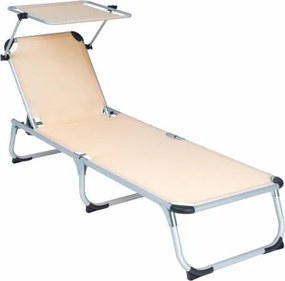 Składany leżak ogrodowy z baldachimem - beżowy