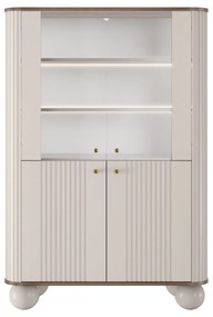 Witryna Vesper 103 cm czterodrzwiowa - kaszmir / orzech / złote uchwyty / nogi kule