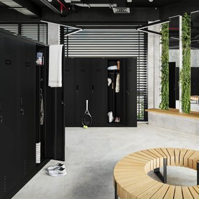 Szafka ubraniowa BHP czarna: czterokomorowa KACPER, 800 x 1800 x 500 mm