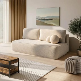 Sofa z Funkcją Spania ARVETO Beżowa Boucle Nowoczesna