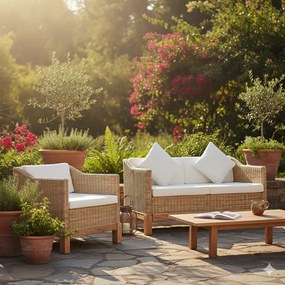 2-częściowy zestaw wypoczynkowy, sofa i fotel, naturalny rattan D1-Z04