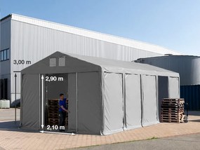 TOOLPORT 5x10m Namiot magazynowy - 3,0 m wysokość ścian bocznych z bramą przesuwną, PVC 850, szary, ze statyką (podłoże gruntowe) - (93786)
