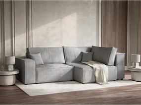 Szary sztruksowy rozkładany/ze schowkiem narożnik (prawostronny/w kształcie litery L) Tonga – Maison de Rêve