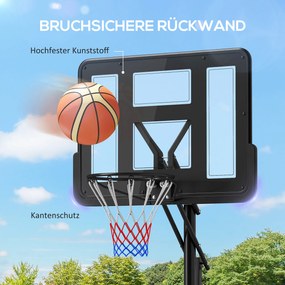 SPORTNOW Stojak na Koszykówkę, Regulowana Wysokość Kosza 235-305 cm, Podstawa na Kółkach do Wypełnienia, Czarny