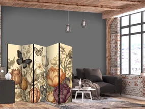 Parawan dwustronny Kwiaty 225x172 cm 5-częściowy beżowy ARTGEIST B