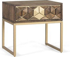 Table de chevet manguier noyer et doré