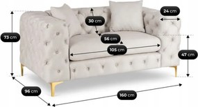 Sofa SORRENTO 2S Dwuosobowa Kremowa Welurowa Nowoczesna Glamour