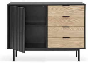 Czarno-naturalna niska komoda w dekorze dębu 108x80 cm Sierra – Teulat
