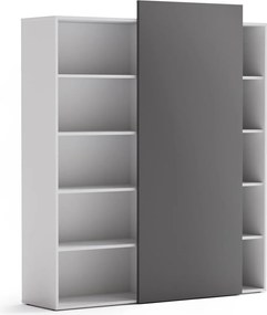 Regał biurowy z przesuwnym panelem BLOCK, 1600 x 400 x 1748 mm, grafitowy