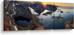 Obraz - Krajobraz górski, Norwegia (z zegarem) (90x30 cm)