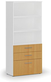 Szafa biurowa z kombinowanymi szufladami PRIMO WHITE, 800 x 420 x 1781 mm, biały/buk