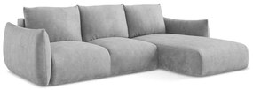 Jasnoszary rozkładany narożnik z tkaniny szenilowej (prawostronny/z szezlongiem) Leila – Makamii