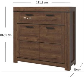 Komoda Dwudrzwiowa z Szufladą Drewniana do Salonu MYTH 112 cm Dąb brązowy Loft