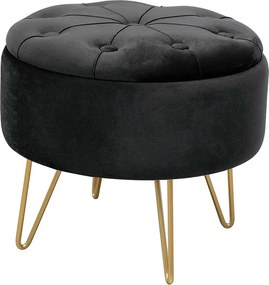 Pufa ze schowkiem okrągła welurowa pikowana AKORD CARO Czarna
