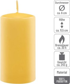 Zestaw świec słupkowych, 11,5 cm, Ø 6 cm, żółte, 12 szt.