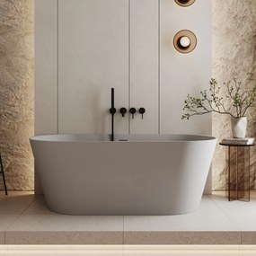 Wanna wolnostojąca przyścienna z konglomeratu szara matowa 160 x 75 cm WALL Grey Matt przelew typu SLIM