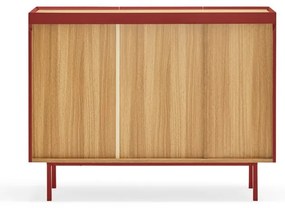 Czerwona niska komoda w dekorze dębu 110x85 cm Arista – Teulat
