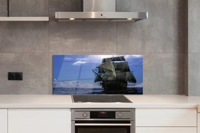 Szkło do Kuchni na Ścianę Statek wśród Morskich Chmurek