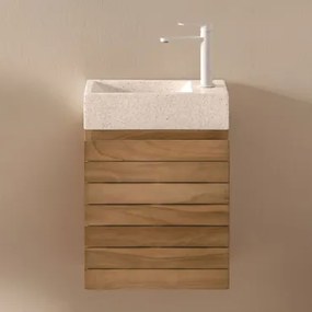 Zestaw Wiszących Mebli Łazienkowych Z Drewna Tekowego Z Umywalką Zintegrowaną Z Cementu Napier Drewno Tekowe - Sklum