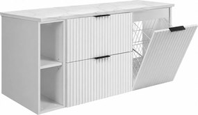 Zestaw szafek łazienkowych z koszem na pranie, Biały / Uchwyty Czarne, 120 x 57 x 46 cm