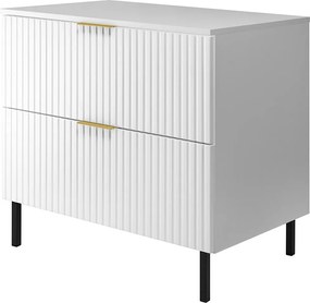 Szafka pod umywalkę, biała, 80 x 77 x 46 cm, uchwyt złoty, nogi czarne + blat