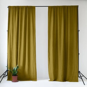 Lniana zasłona w kolorze ochry/zielona 140x200 cm Moss Green – Linen Tales