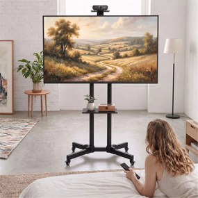 HOMCOM Mobilny stojak na TV na kółkach do 81,3-190,5 cm, wózek TV z pochyleniem, regulacja wysokości, kółka z hamulcem, czarny | Aosom PL