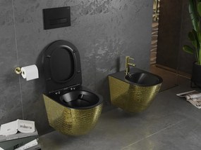 Mexen Lena miska wc Rimless z deską wolnoopadającą slim, duroplast, czarna mat/złota wzór łuski - 30224078