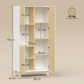 HOMCOM Szafka kuchenna 170 cm, nowoczesna szafa z otwartą półką, regulowane półki, wygląd drewna naturalnego | Aosom PL