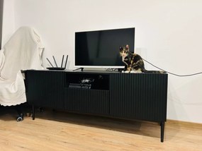 Szafka RTV Nicole 150 cm z szufladą i wnęką - czarny mat / złote nóżki