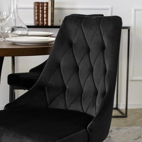 Zestaw Stół Okrągły LINO 100 cm Orzech/Czarny i 4 Krzesła Tapicerowane do Salonu CORK Czarne Welurowe Nowoczesne Loft
