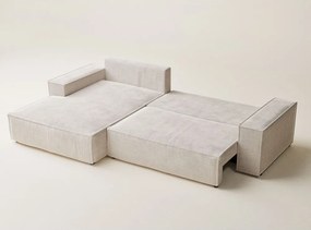 Kremowy rozkładany/ze schowkiem narożnik z tkaniny szenilowej (lewostronny/z szezlongiem) Maze – Maison de Rêve