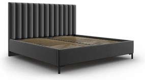 Ciemnoszare tapicerowane łóżko dwuosobowe ze schowkiem i stelażem 160x200 cm Casey – Mazzini Beds