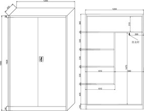 Uniwersalna szafka metalowa, 4 półki, 1950 x 1200 x 400 mm, niebieskie drzwi