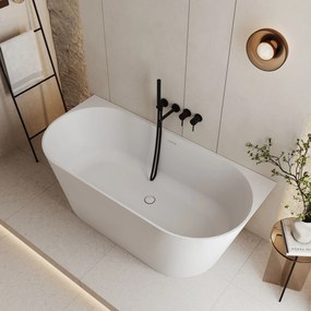 Wanna wolnostojąca przyścienna WALL Beige Matt / Glow  z konglomeratu beżowa matowa/błyszcząca 160 x 75 cm przelew typu SLIM : Kolor wanny - Biały matowy