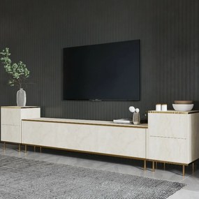 Stolik pod telewizor z szafkami Imej Travertine and Gold